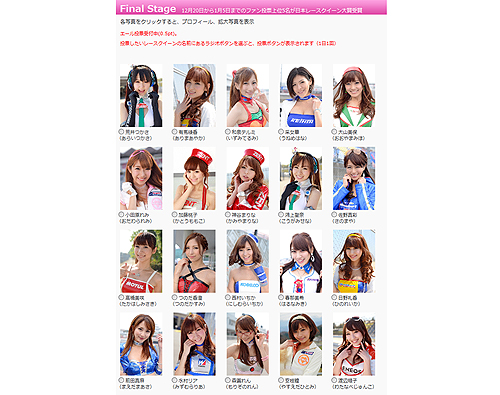 2013年《日本賽車女郎大賞》最後20強出爐囉 2013年《日本賽車女郎大賞》最後20強出爐囉
